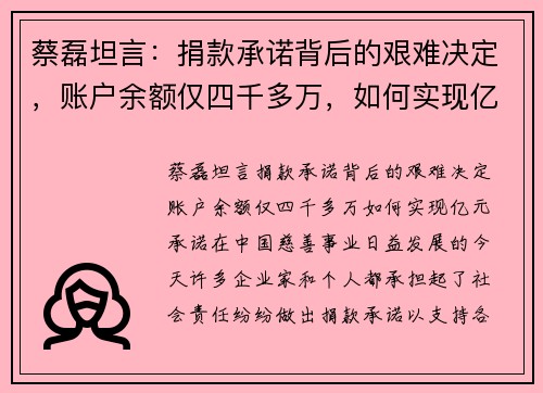 蔡磊坦言：捐款承诺背后的艰难决定，账户余额仅四千多万，如何实现亿元承诺？